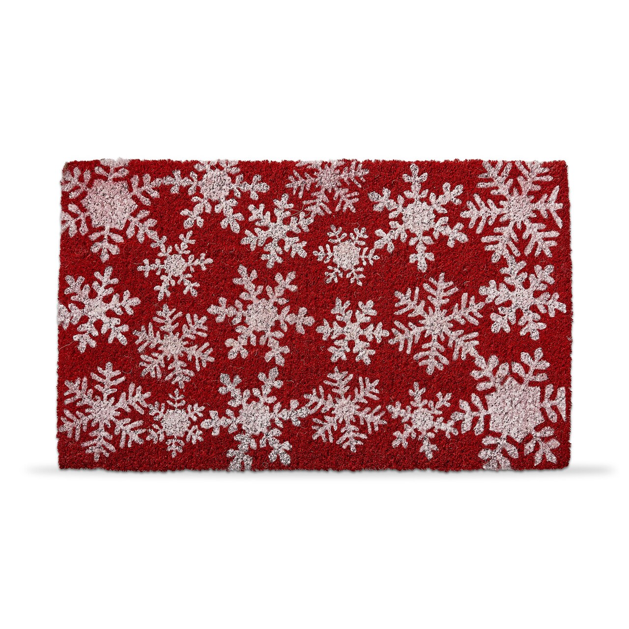 1'6" x 2'6" White Snowflake Print Rectangle Indoor and Outdoor Coir Door Welcome Mat Red